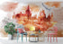 Mural de pared de Wizardly World. Tema de fantasía con papel tapiz autoadhesivo de castillo, tren y búho. N.º 6373