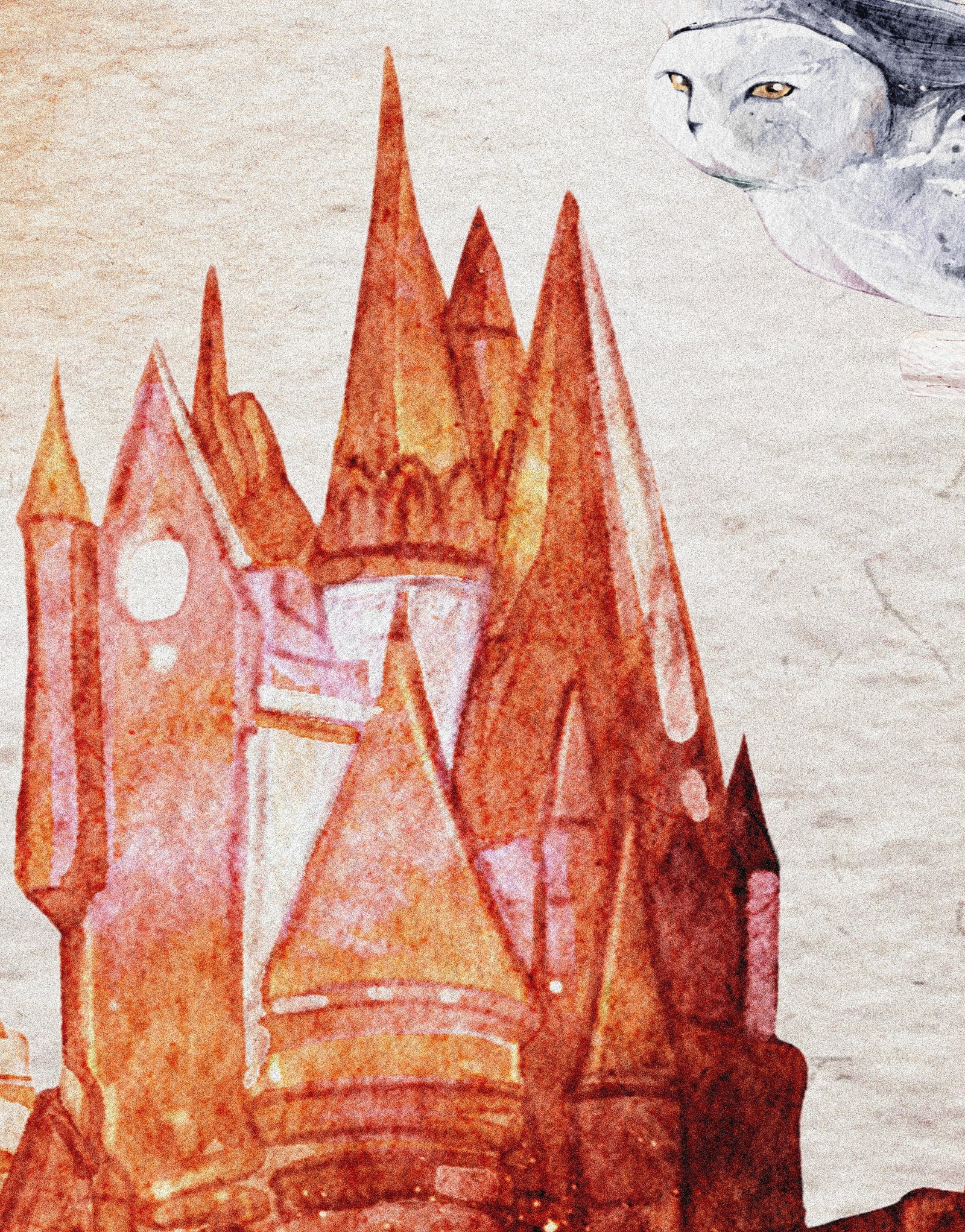 Mural de pared de Wizardly World. Tema de fantasía con papel tapiz autoadhesivo de castillo, tren y búho. N.º 6373
