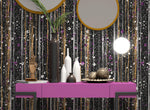 Mural de pared Glamour Gold Stripe. Papel tapiz autoadhesivo con puntos blancos y morados. N.º 6378