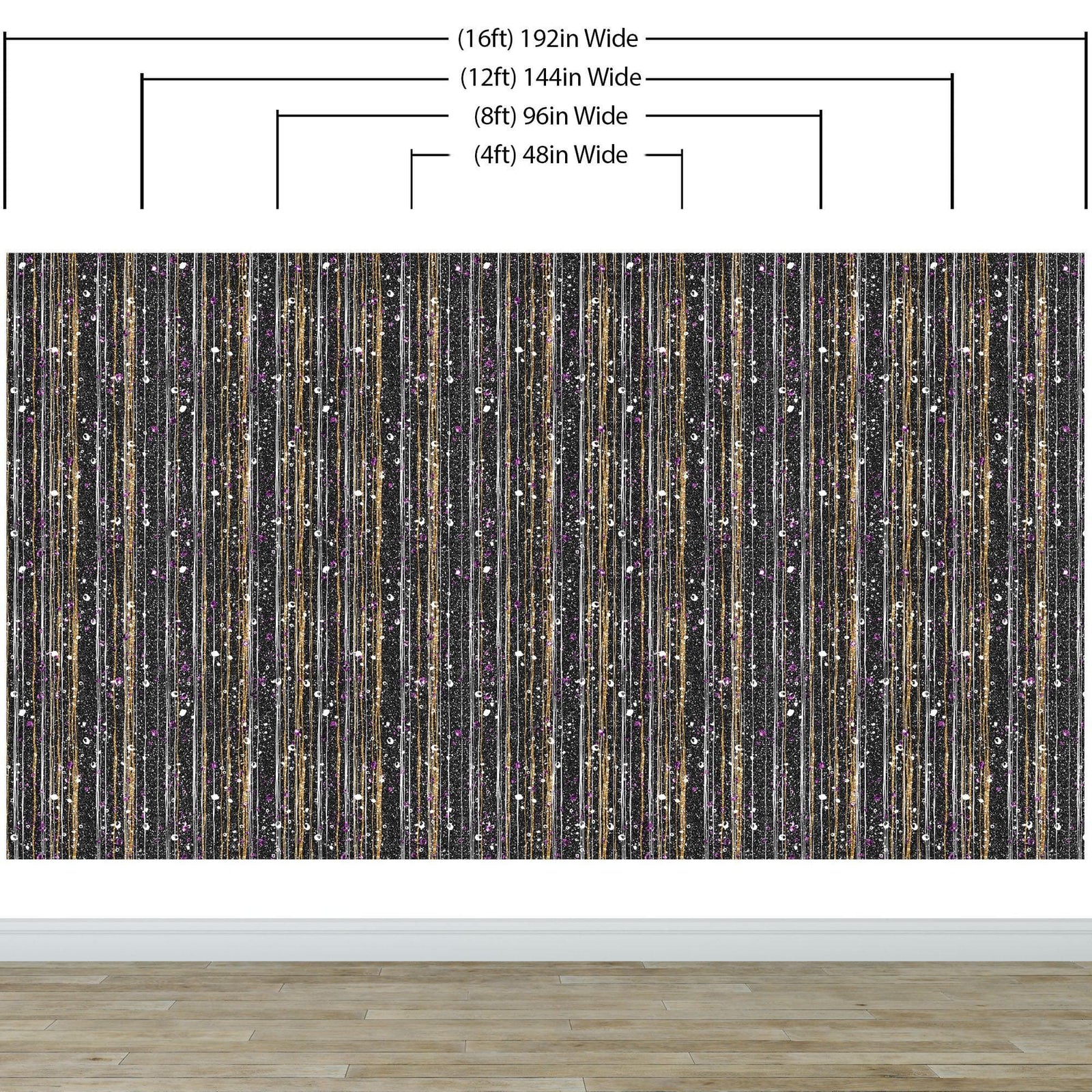 Mural de pared Glamour Gold Stripe. Papel tapiz autoadhesivo con puntos blancos y morados. N.º 6378