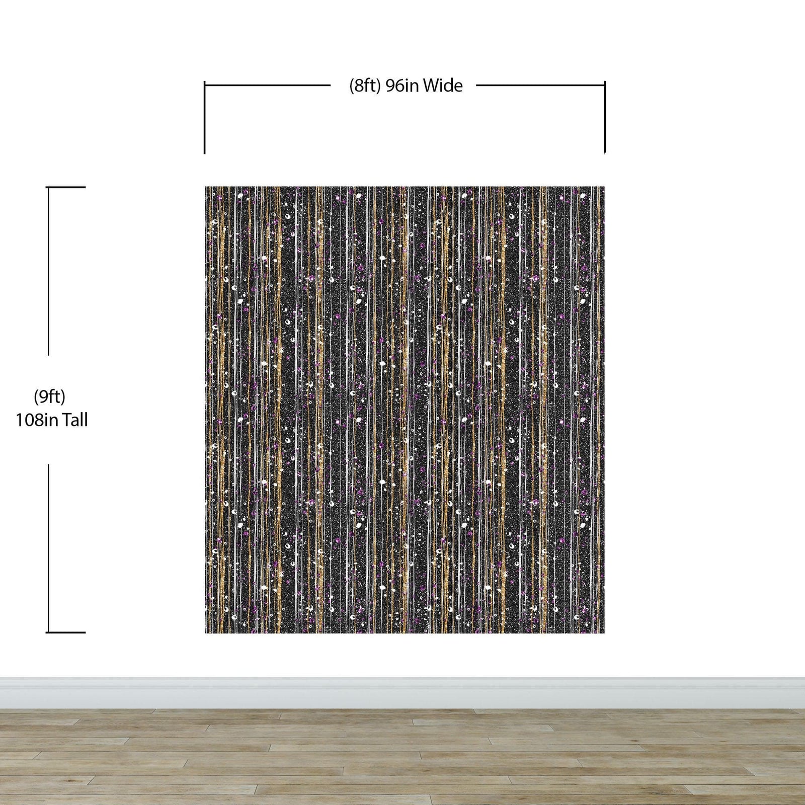 Mural de pared Glamour Gold Stripe. Papel tapiz autoadhesivo con puntos blancos y morados. N.º 6378