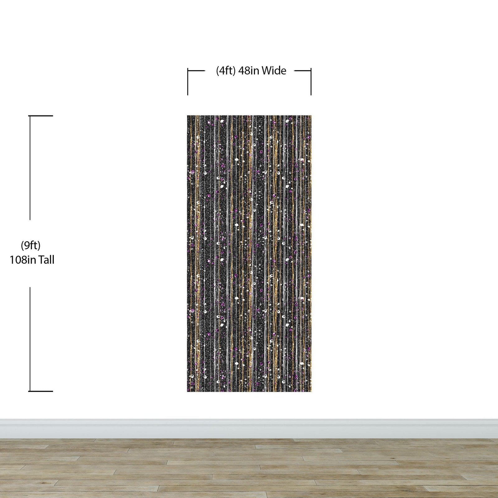 Mural de pared Glamour Gold Stripe. Papel tapiz autoadhesivo con puntos blancos y morados. N.º 6378