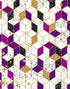 Mural de pared abstracto con forma de cubo en 3D. Papel tapiz despegable y adhesivo minimalista en morado y dorado con forma de cubo geométrico. #6380
