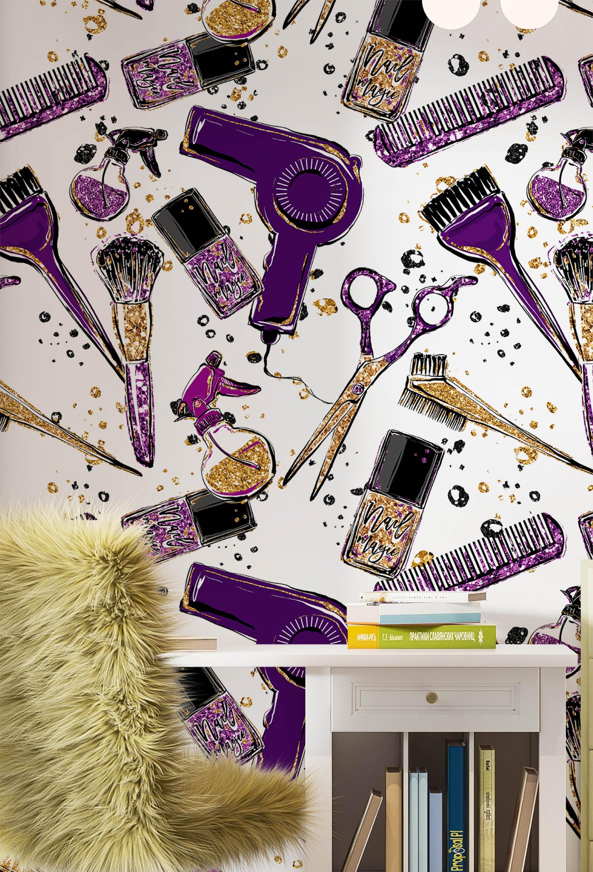 Mural de decoración de pared para salón de belleza y cosmética. Decoración de dormitorio de chica fashionista. Decoración de tocador de maquillaje. Papel tapiz autoadhesivo. #6381