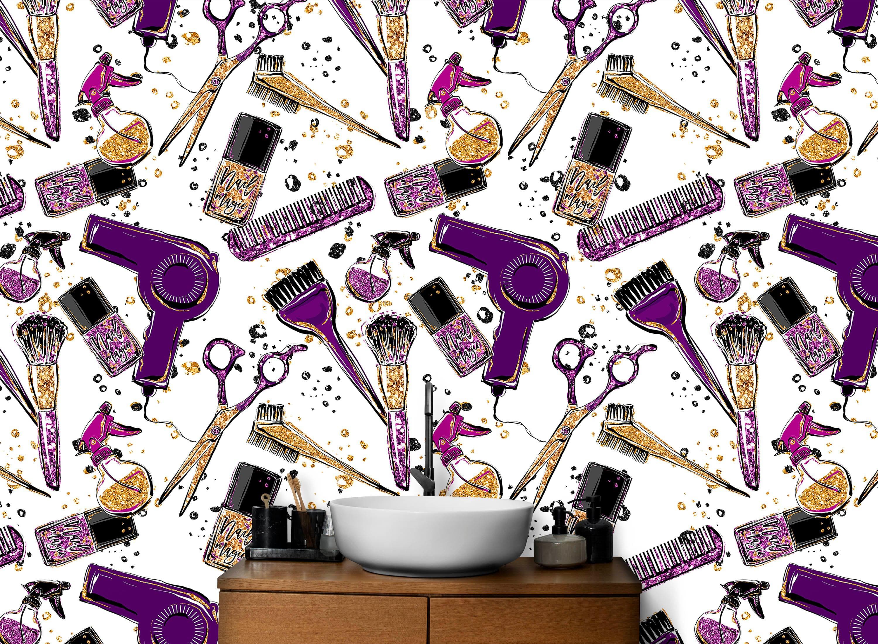 Mural de decoración de pared para salón de belleza y cosmética. Decoración de dormitorio de chica fashionista. Decoración de tocador de maquillaje. Papel tapiz autoadhesivo. #6381