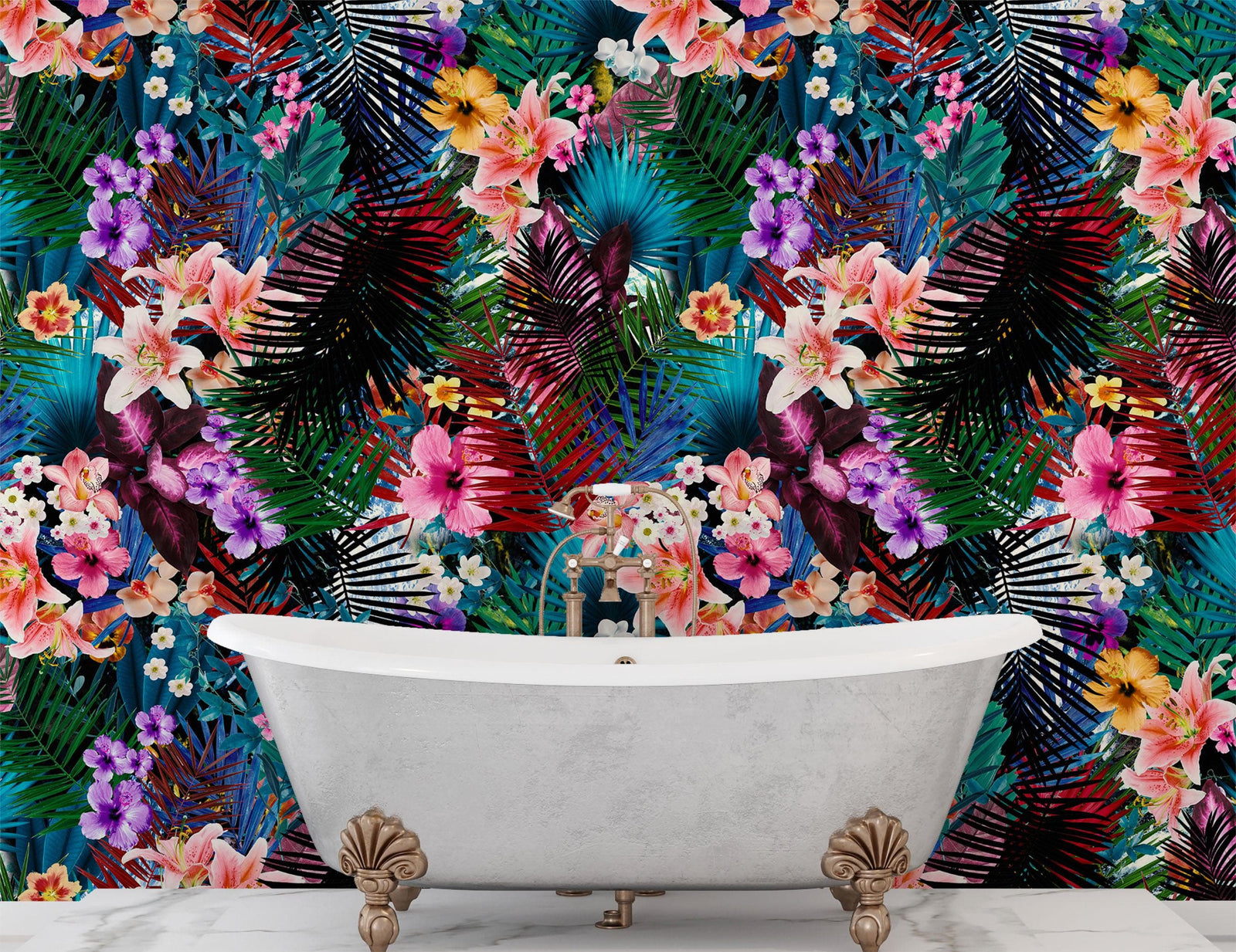 Mural de pared con estampado de follaje tropical colorido. Papel tapiz autoadhesivo. N.º 6382