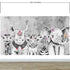 Mural de pared de animales de safari. Papel pintado autoadhesivo con elefante bebé, jirafa, rinoceronte, león y cebra. #6383