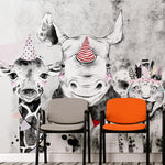 Mural de pared de animales de safari. Papel pintado autoadhesivo con elefante bebé, jirafa, rinoceronte, león y cebra. #6383