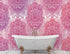 Papel tapiz de mandala floral de gran tamaño para pared. Mural de pared autoadhesivo con diseño de adornos en rosa y morado. N.º 6384