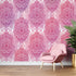 Papel tapiz de mandala floral de gran tamaño para pared. Mural de pared autoadhesivo con diseño de adornos en rosa y morado. N.º 6384