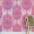 Papel tapiz de mandala floral de gran tamaño para pared. Mural de pared autoadhesivo con diseño de adornos en rosa y morado. N.º 6384