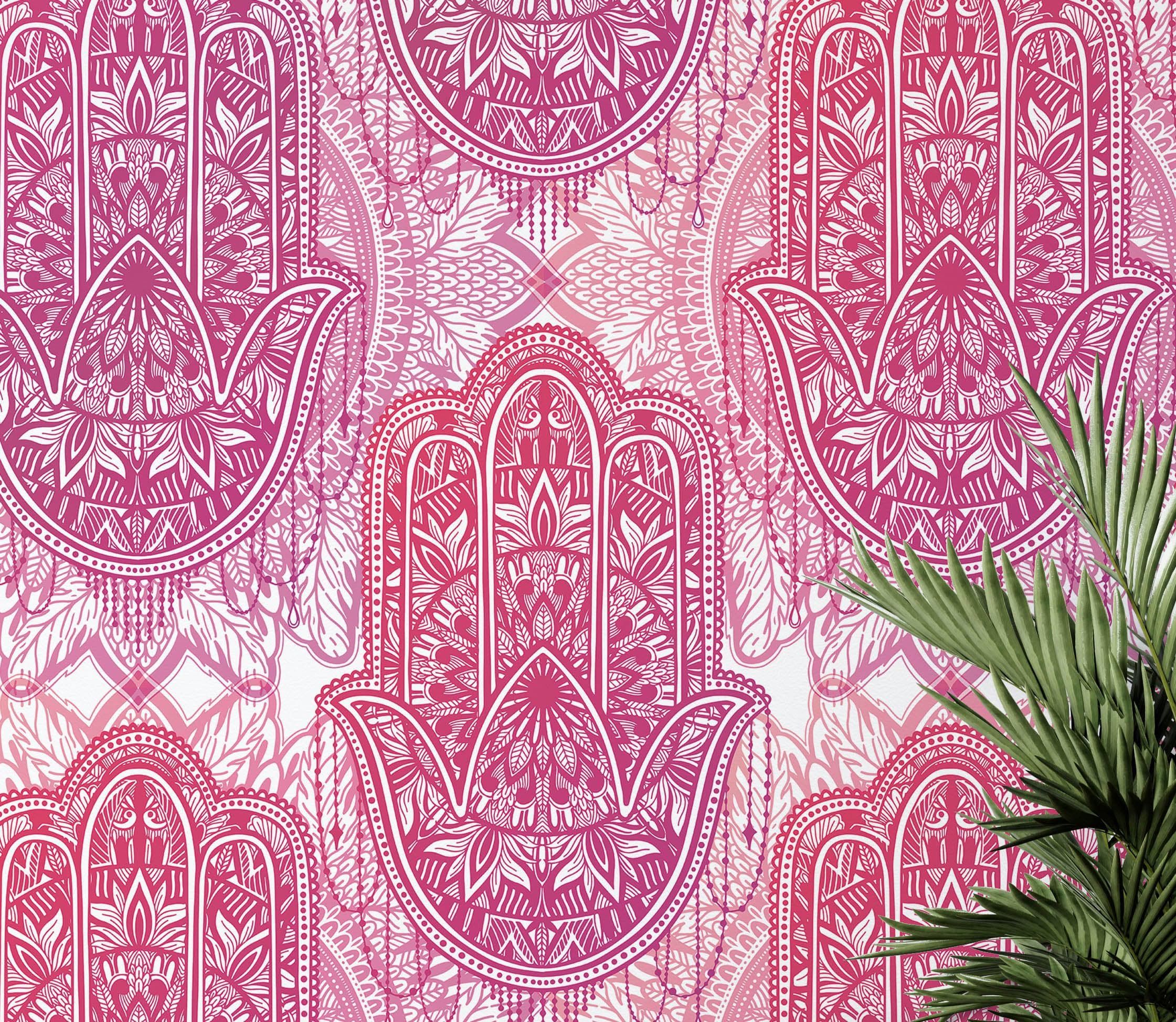 Papel tapiz de mandala floral de gran tamaño para pared. Mural de pared autoadhesivo con diseño de adornos en rosa y morado. N.º 6384