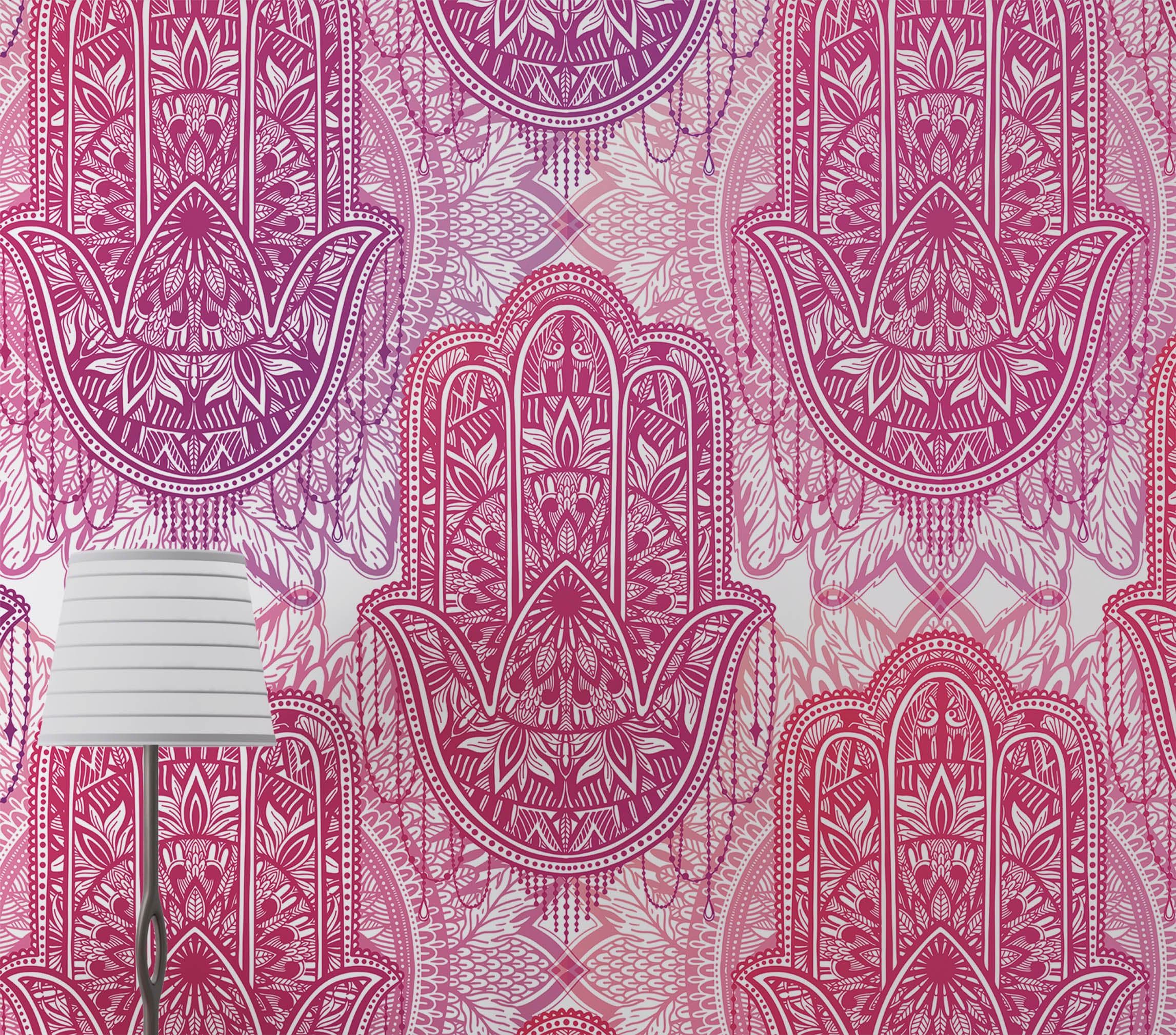 Papel tapiz de mandala floral de gran tamaño para pared. Mural de pared autoadhesivo con diseño de adornos en rosa y morado. N.º 6384