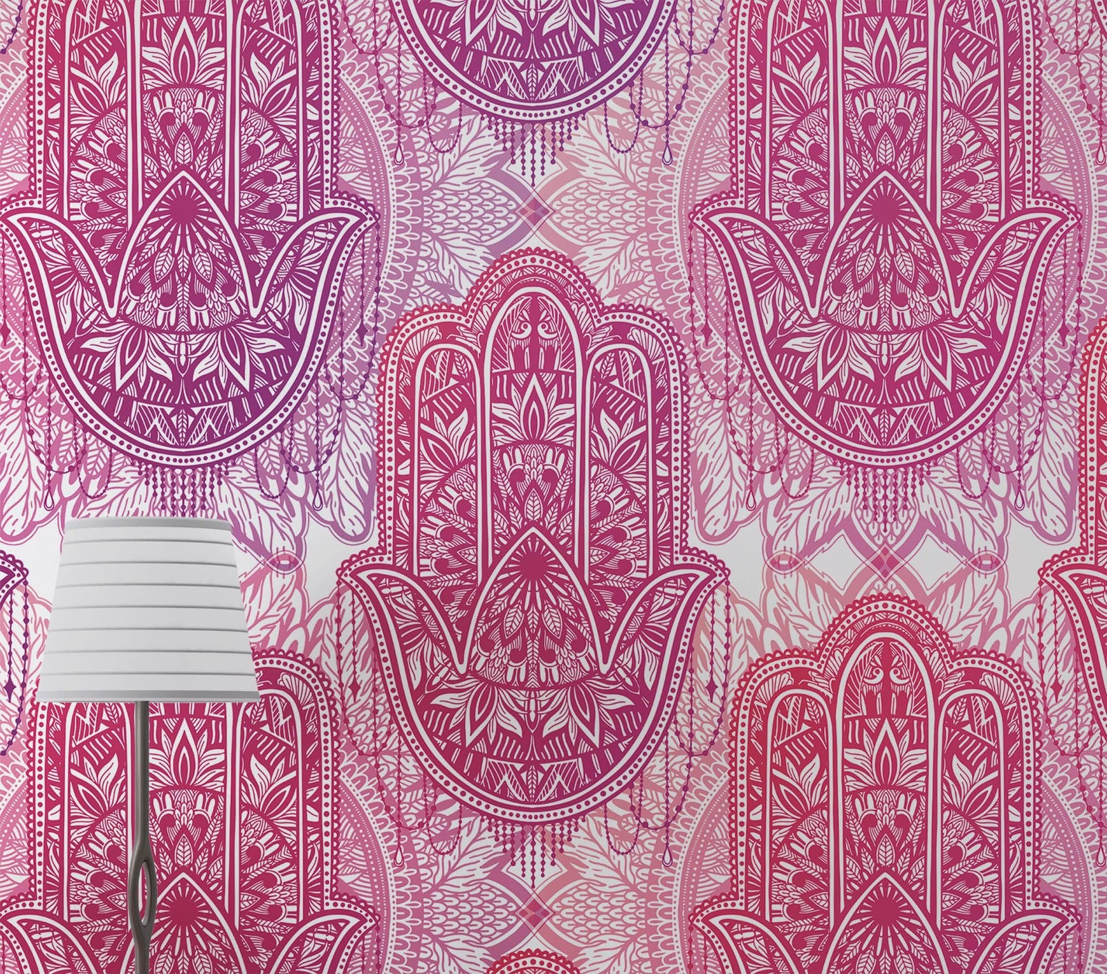 Papel tapiz de mandala floral de gran tamaño para pared. Mural de pared autoadhesivo con diseño de adornos en rosa y morado. N.º 6384