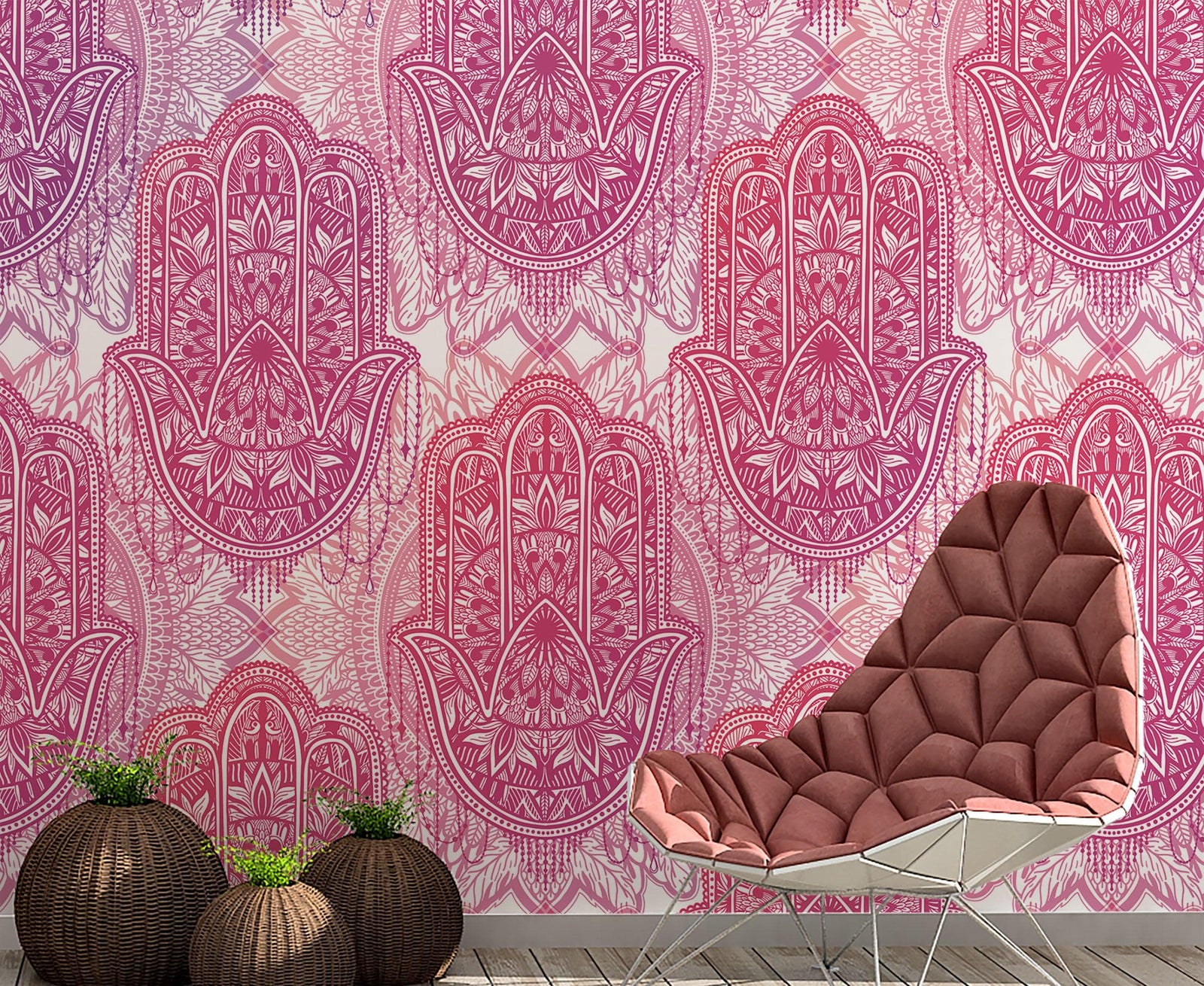 Papel tapiz de mandala floral de gran tamaño para pared. Mural de pared autoadhesivo con diseño de adornos en rosa y morado. N.º 6384