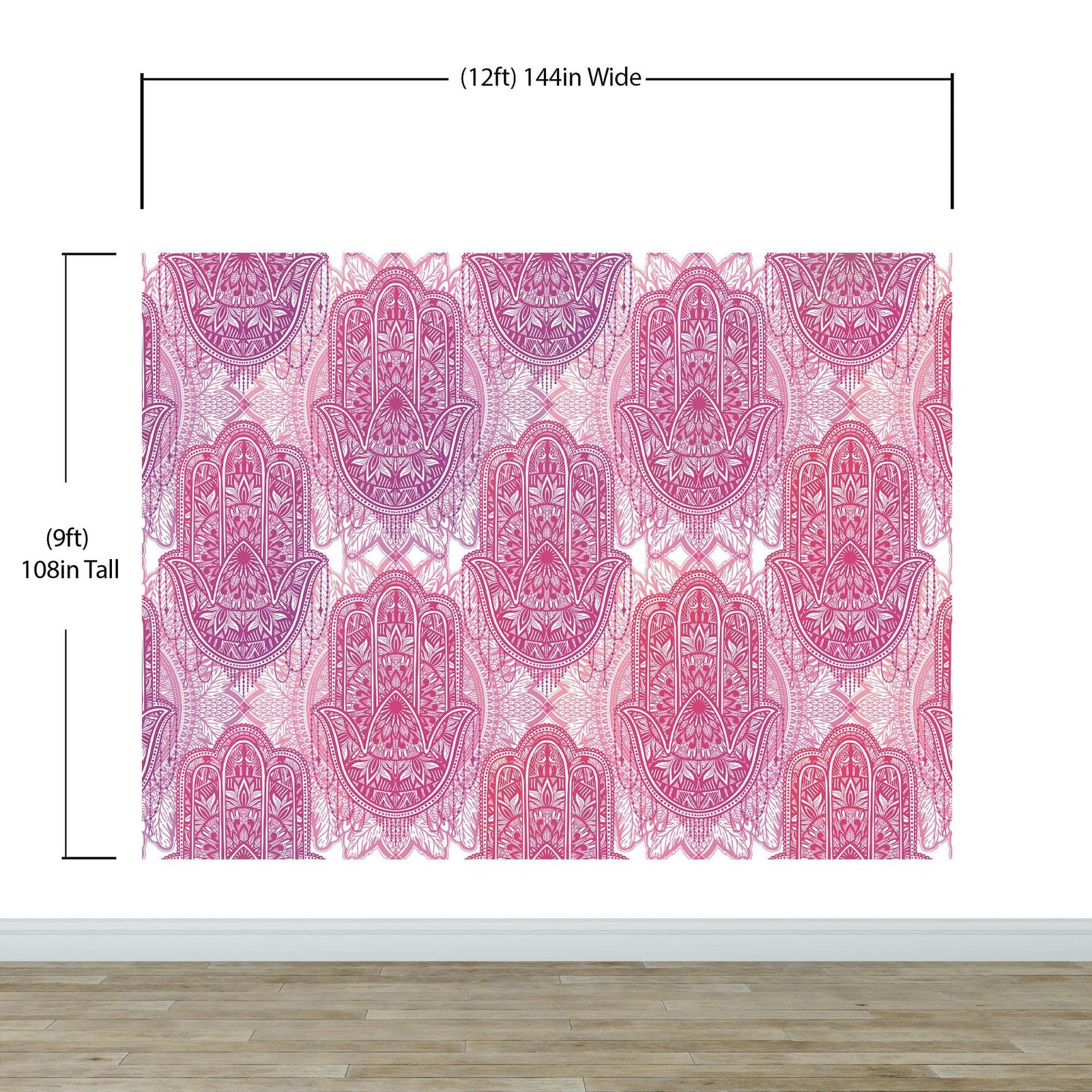 Papel tapiz de mandala floral de gran tamaño para pared. Mural de pared autoadhesivo con diseño de adornos en rosa y morado. N.º 6384