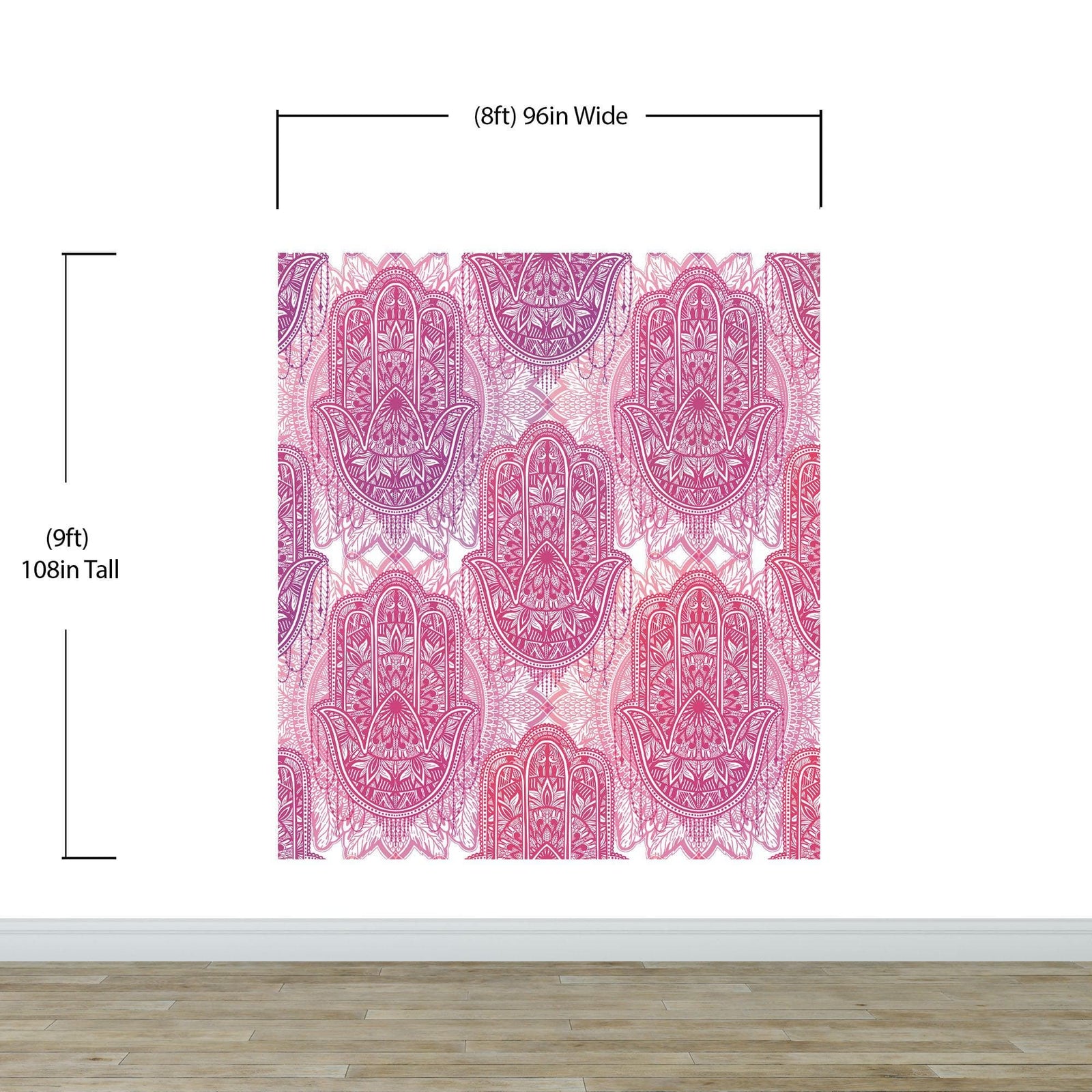 Papel tapiz de mandala floral de gran tamaño para pared. Mural de pared autoadhesivo con diseño de adornos en rosa y morado. N.º 6384