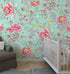 Mural de pared con estampado de flores en color menta. Papel tapiz autoadhesivo con motivos florales botánicos tropicales. N.º 6387