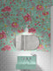Mural de pared con estampado de flores en color menta. Papel tapiz autoadhesivo con motivos florales botánicos tropicales. N.º 6387