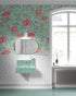 Mural de pared con estampado de flores en color menta. Papel tapiz autoadhesivo con motivos florales botánicos tropicales. N.º 6387