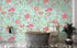 Mural de pared con estampado de flores en color menta. Papel tapiz autoadhesivo con motivos florales botánicos tropicales. N.º 6387