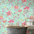Mural de pared con estampado de flores en color menta. Papel tapiz autoadhesivo con motivos florales botánicos tropicales. N.º 6387