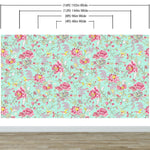 Mural de pared con estampado de flores en color menta. Papel tapiz autoadhesivo con motivos florales botánicos tropicales. N.º 6387