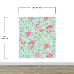 Mural de pared con estampado de flores en color menta. Papel tapiz autoadhesivo con motivos florales botánicos tropicales. N.º 6387