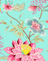 Mural de pared con estampado de flores en color menta. Papel tapiz autoadhesivo con motivos florales botánicos tropicales. N.º 6387