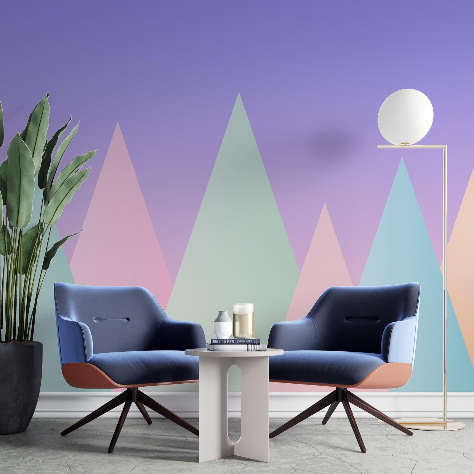 Mural de pared de montaña triangular geométrica. Papel pintado autoadhesivo en colores pastel. N.º 6388
