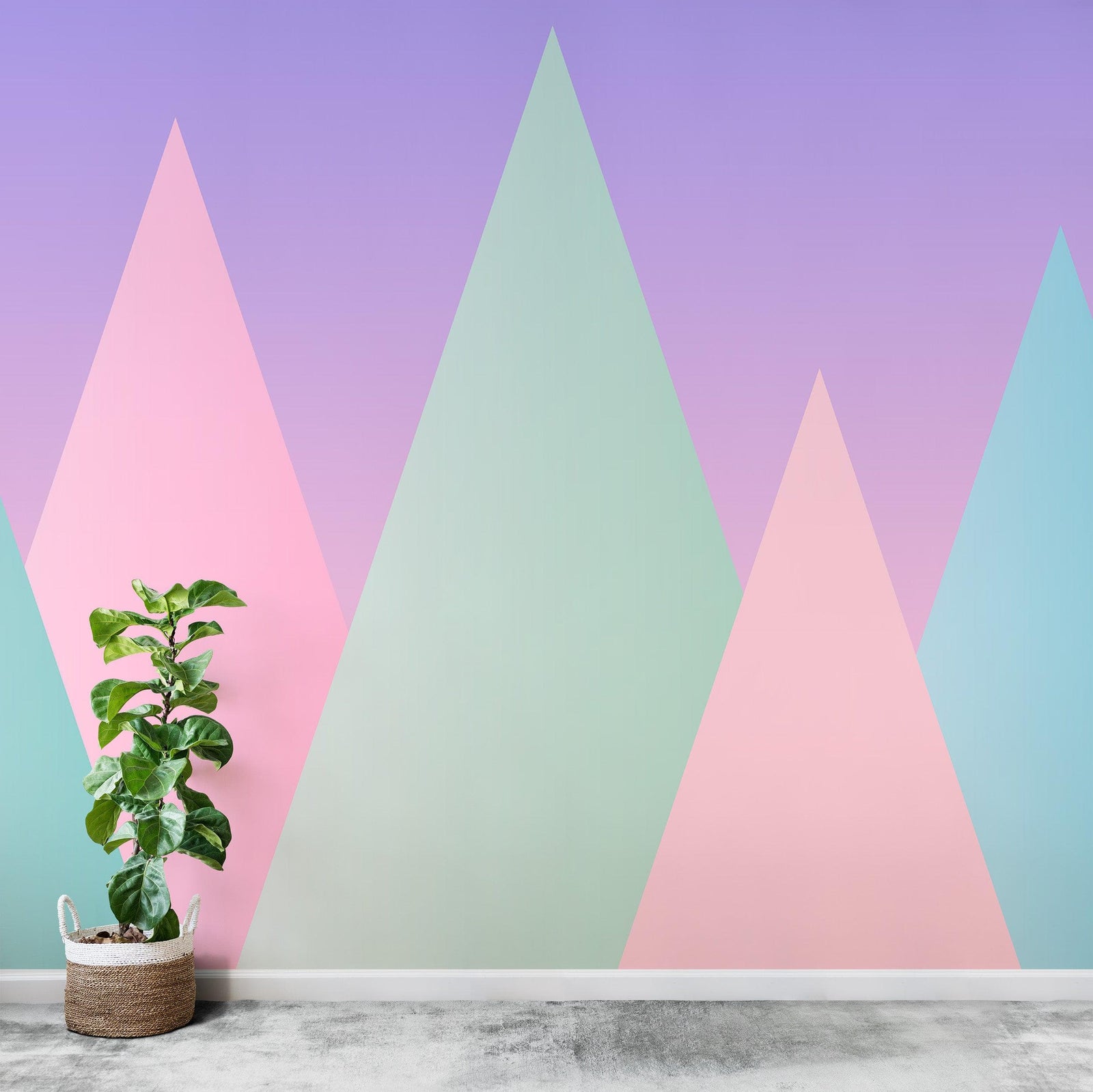 Mural de pared de montaña triangular geométrica. Papel pintado autoadhesivo en colores pastel. N.º 6388