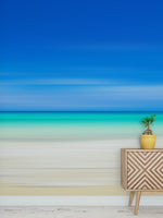 Mural de pared de playa tropical. Vista abstracta y borrosa de la costa. Papel tapiz autoadhesivo. #6389