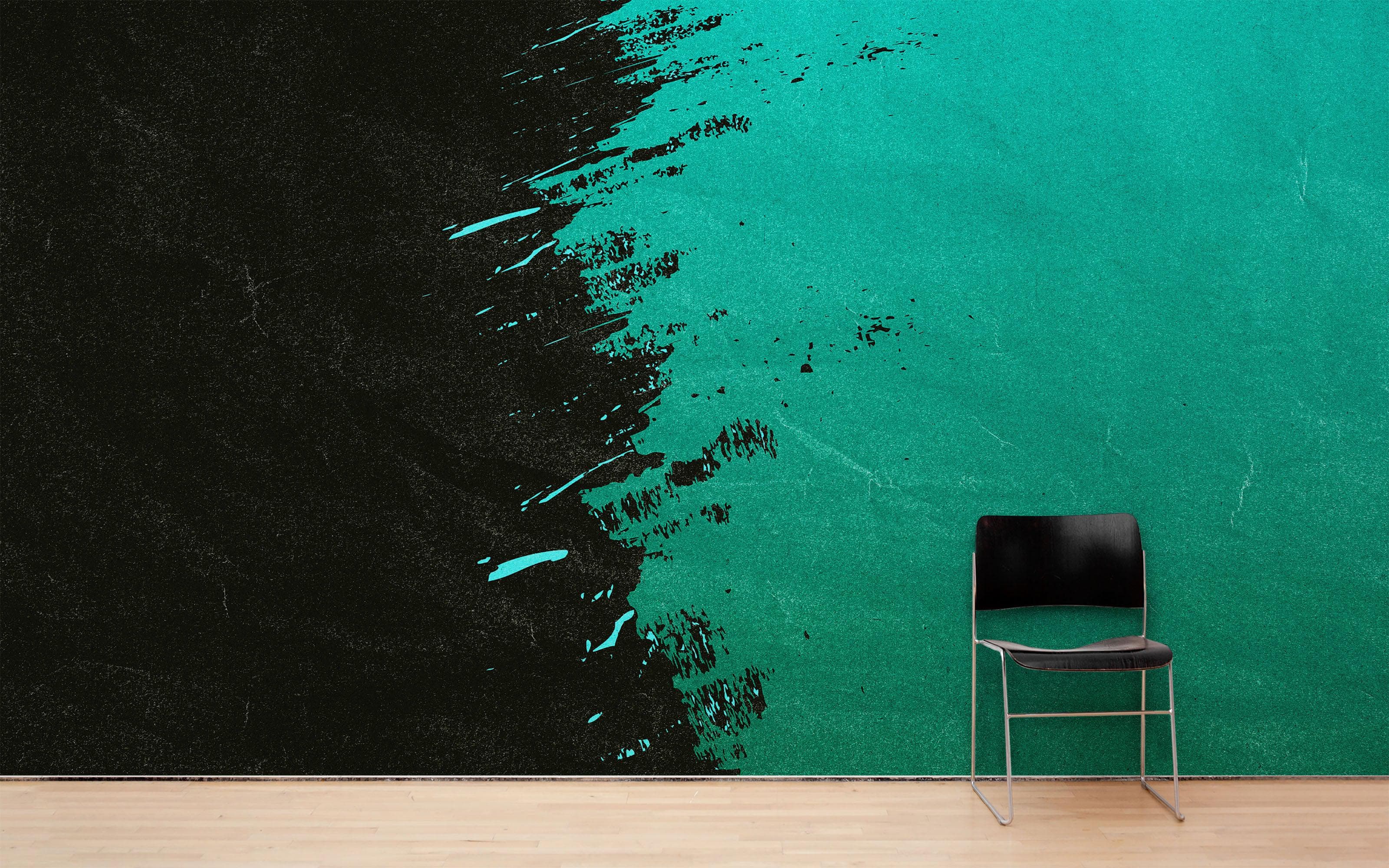 Mural de pared con salpicaduras de pintura. Papel tapiz autoadhesivo con pinceladas de color verde esmeralda. N.º 6391