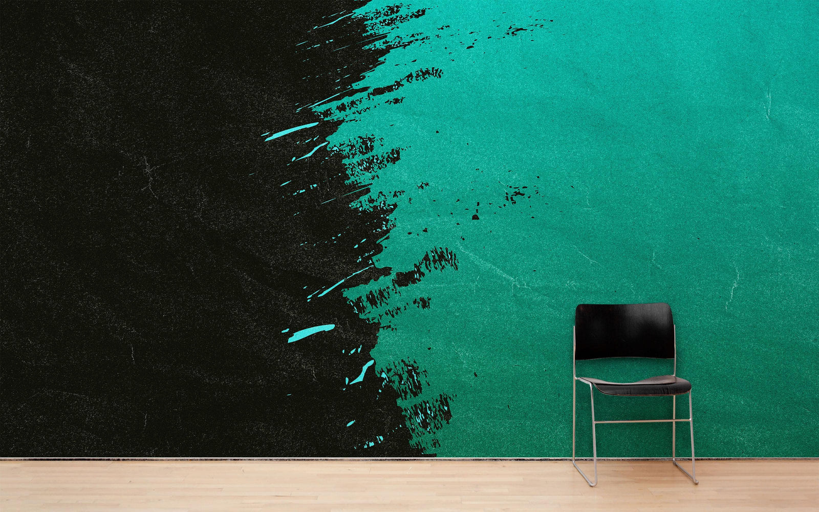Mural de pared con salpicaduras de pintura. Papel tapiz autoadhesivo con pinceladas de color verde esmeralda. N.º 6391