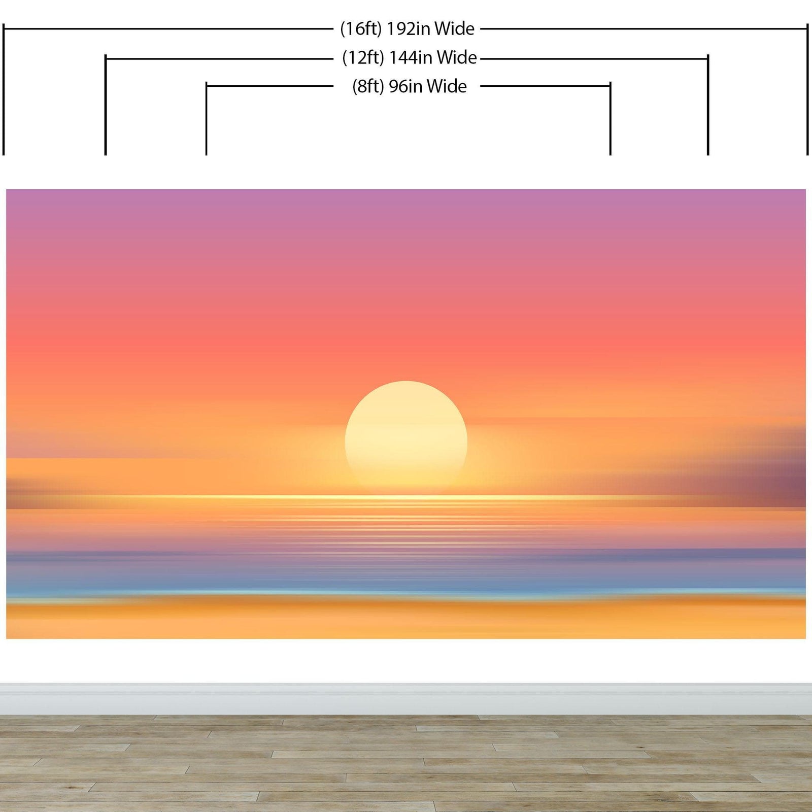 Mural de pared de puesta de sol naranja sobre la playa. Puesta de sol abstracta y borrosa sobre la costa. #6393