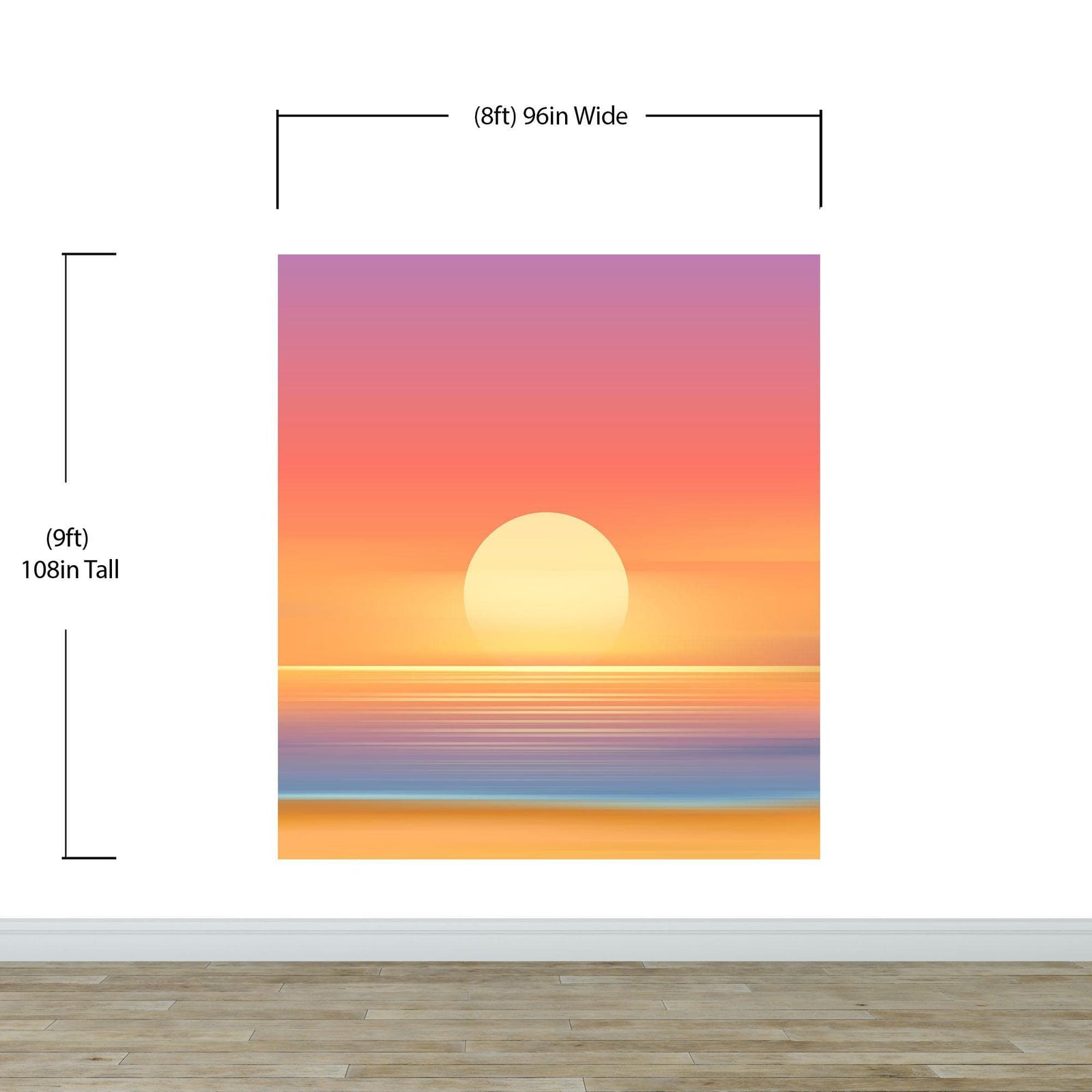 Mural de pared de puesta de sol naranja sobre la playa. Puesta de sol abstracta y borrosa sobre la costa. #6393