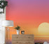 Mural de pared de puesta de sol naranja sobre la playa. Puesta de sol abstracta y borrosa sobre la costa. #6393