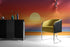 Mural de pared de puesta de sol naranja sobre la playa. Puesta de sol abstracta y borrosa sobre la costa. #6393