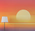 Mural de pared de puesta de sol naranja sobre la playa. Puesta de sol abstracta y borrosa sobre la costa. #6393