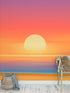 Mural de pared de puesta de sol naranja sobre la playa. Puesta de sol abstracta y borrosa sobre la costa. #6393