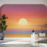 Mural de pared de puesta de sol naranja sobre la playa. Puesta de sol abstracta y borrosa sobre la costa. #6393