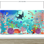 Mural de pared con la vida marina submarina del acuario. #6397