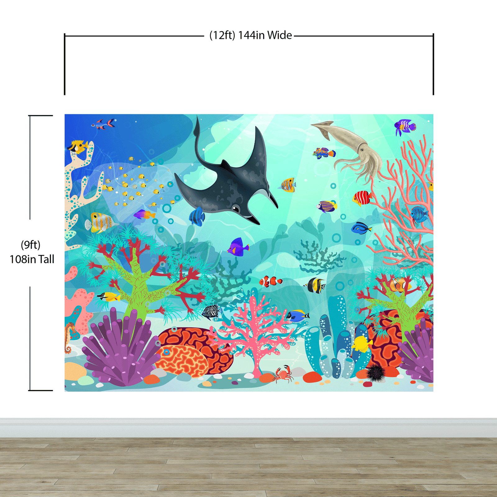 Mural de pared con la vida marina submarina del acuario. #6397