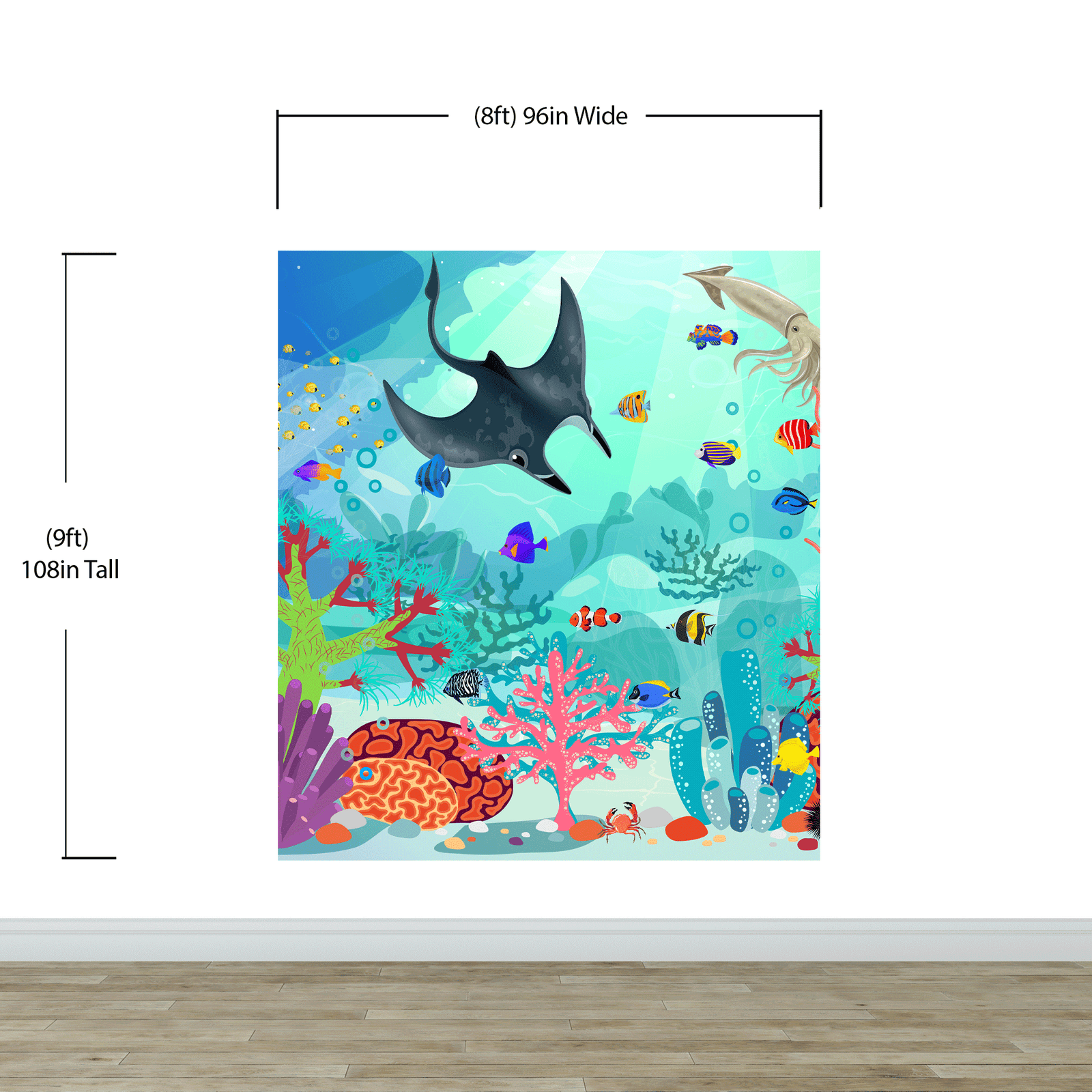Mural de pared con la vida marina submarina del acuario. #6397