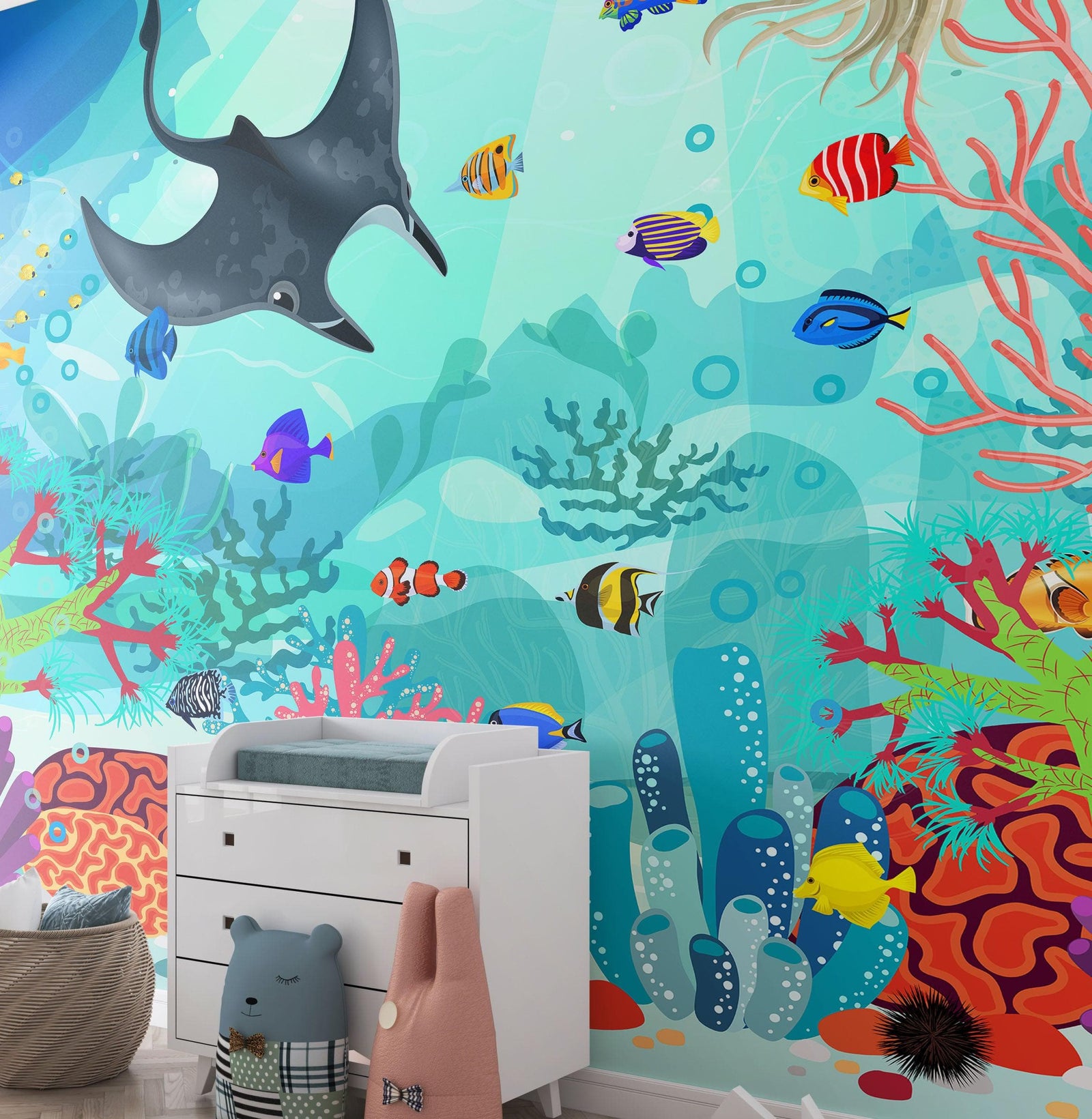 Mural de pared con la vida marina submarina del acuario. #6397
