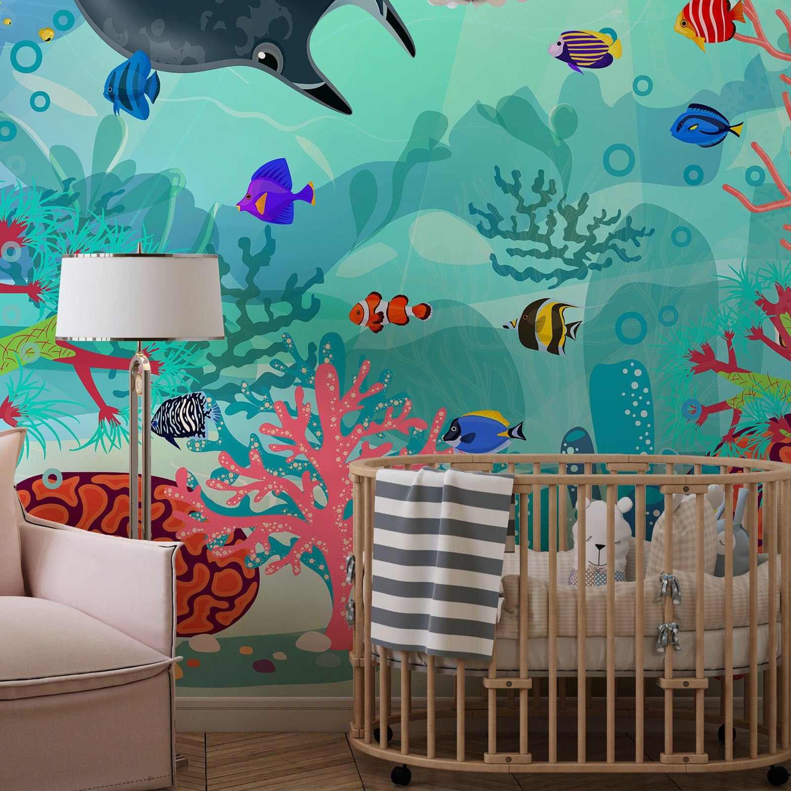 Mural de pared con la vida marina submarina del acuario. #6397