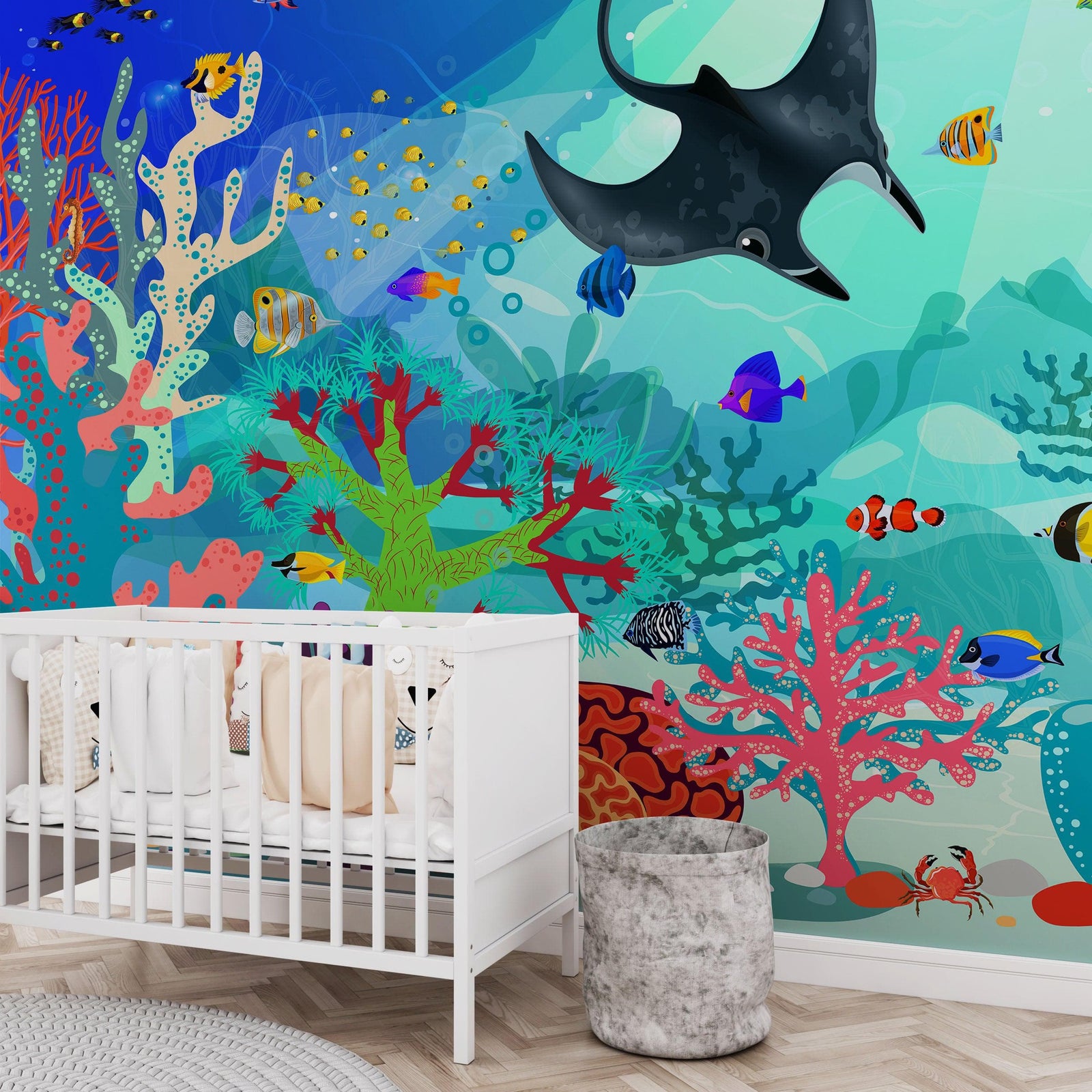 Mural de pared con la vida marina submarina del acuario. #6397