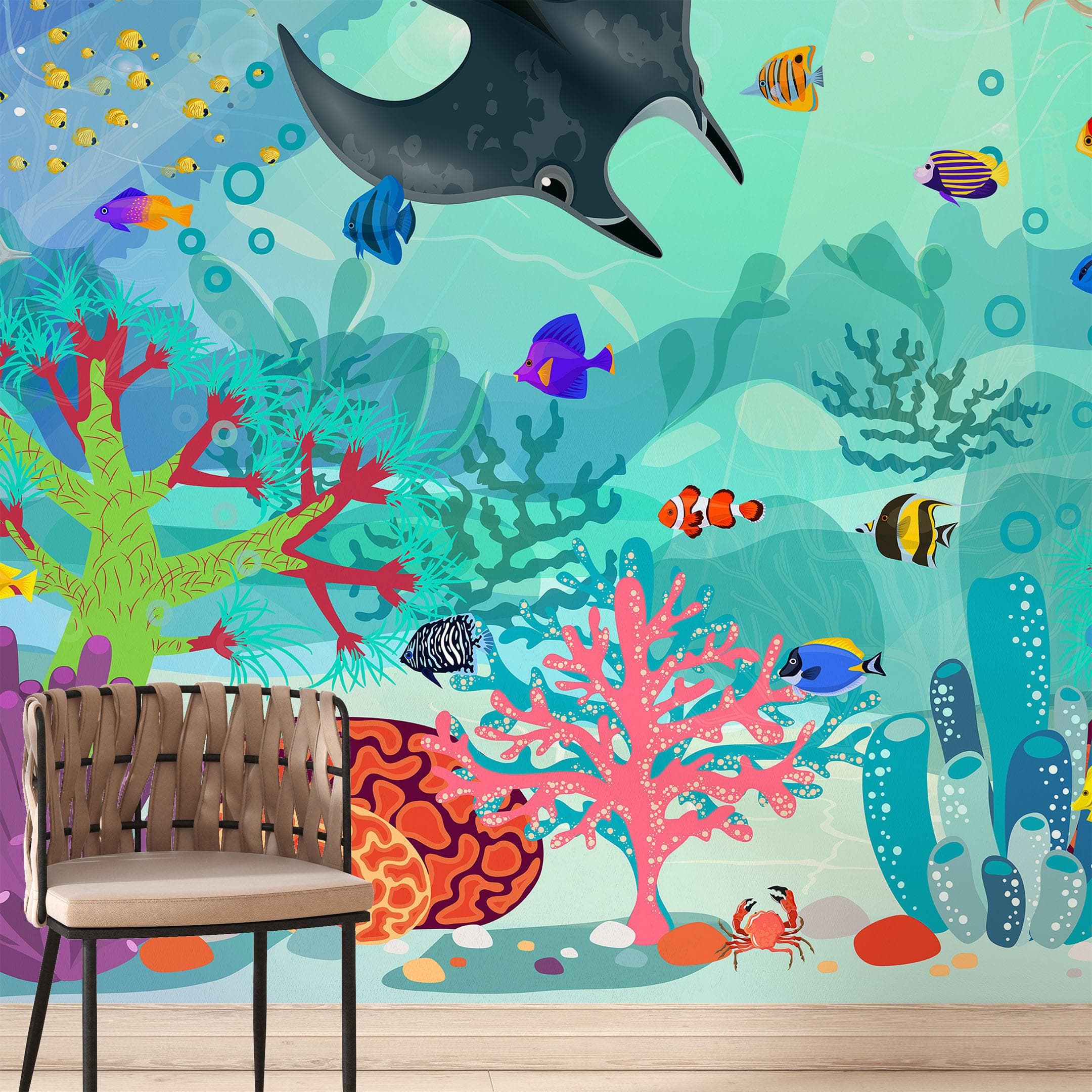 Mural de pared con la vida marina submarina del acuario. #6397