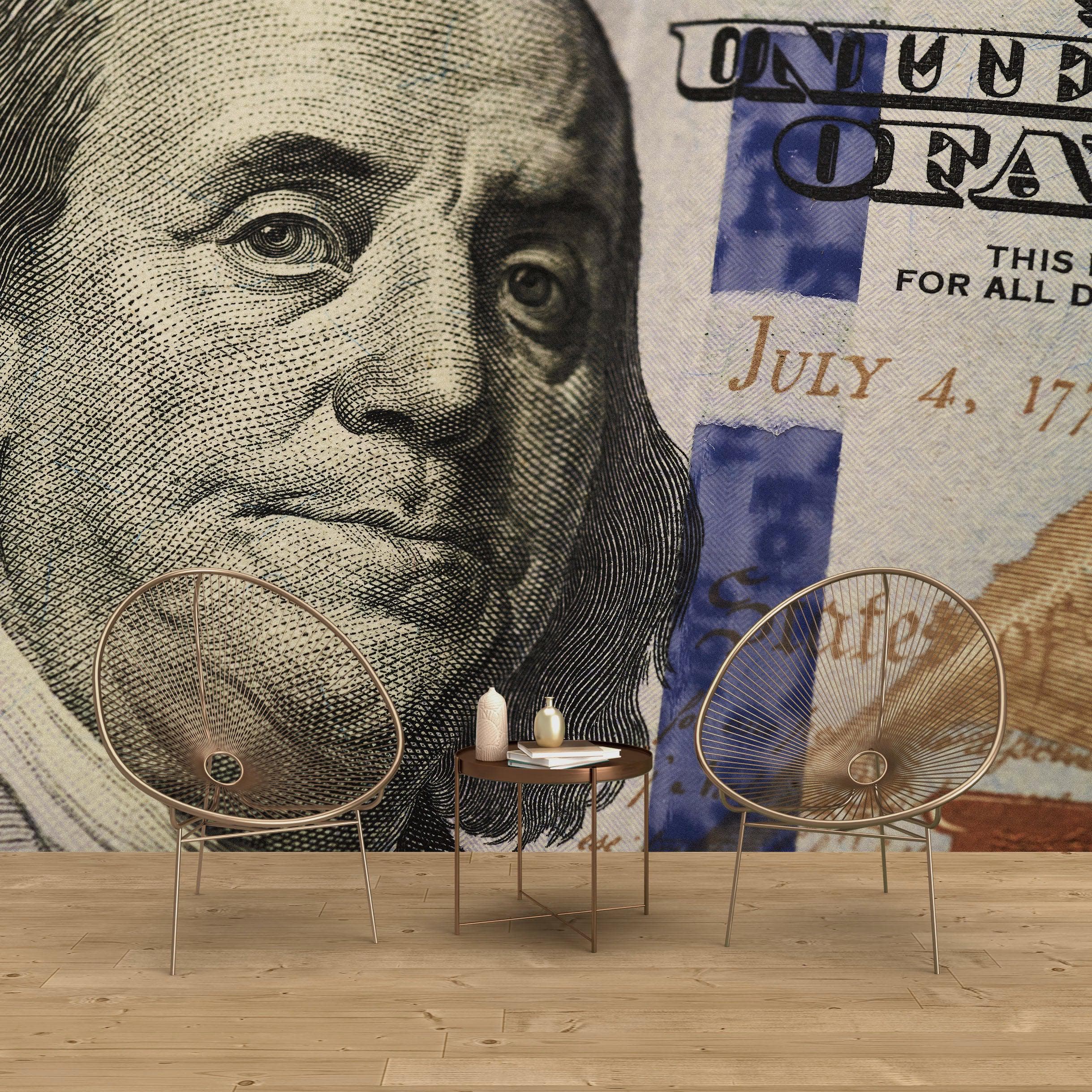 Fondo de pantalla de dinero. Mural de pared con el billete de 100 dólares de Benjamin Franklin. #6399