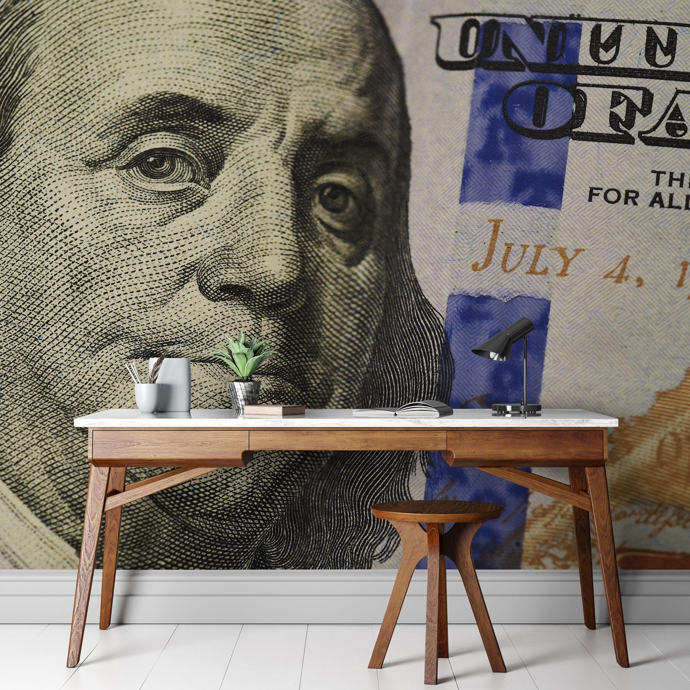 Fondo de pantalla de dinero. Mural de pared con el billete de 100 dólares de Benjamin Franklin. #6399